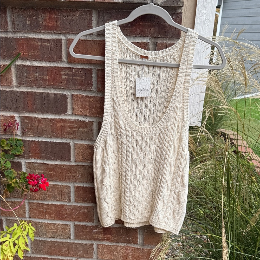 Free People Cream Cable Knit Tank Top